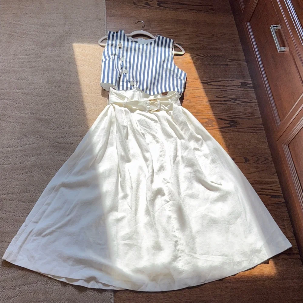 Zara‎ Belted Linen Blend Waist Cut Out Dress - Picture 6 of 17